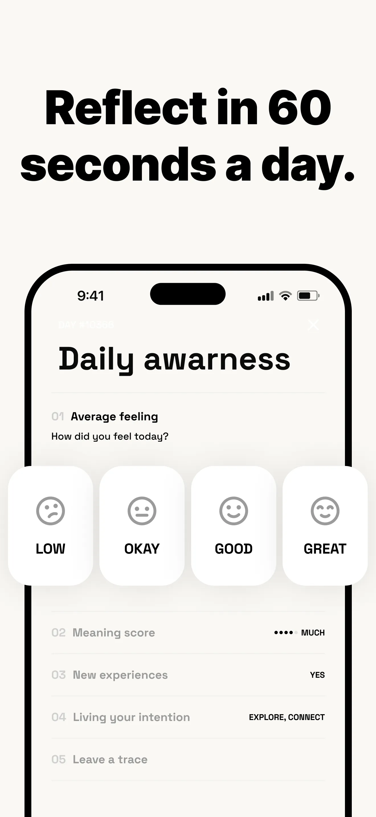 Reflect in 60 seconds a day.